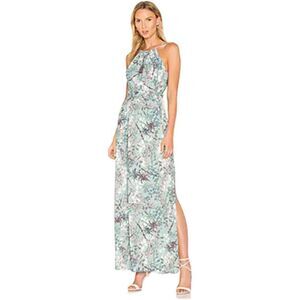 REVOLVE Krisa Drawstring Halter Maxi, Floret, Blue with Floral Print. Large. NWT